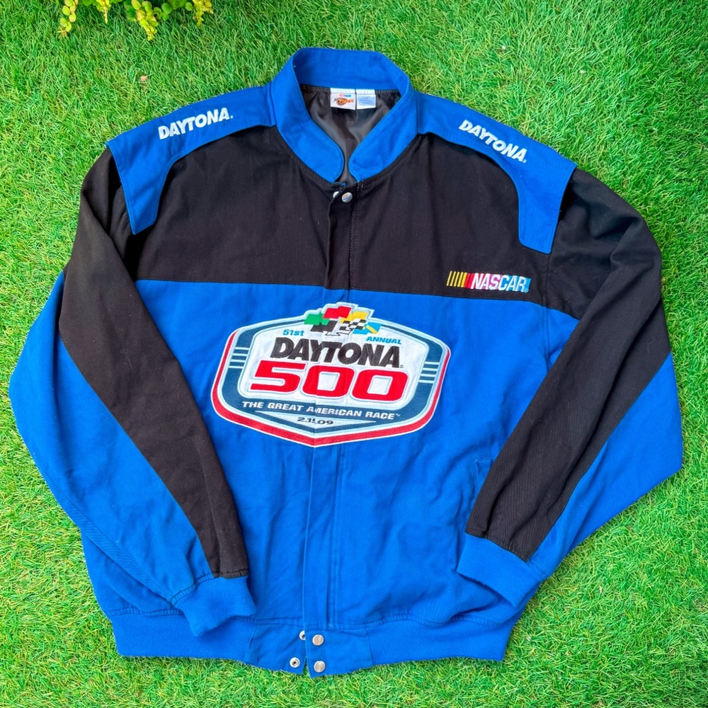 Nascar Daytona 500 Blue and Black Bomber Jacket Y2K 2XL Size